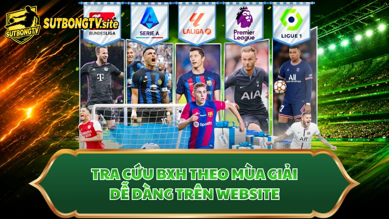 Tra cứu BXH theo mùa giải dễ dàng trên website